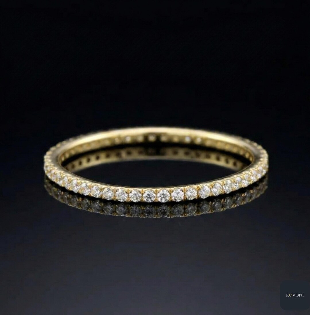 14K Solid Gold Diamond Eternity Band, Dainty Stackable Wedding Ring - Etsy