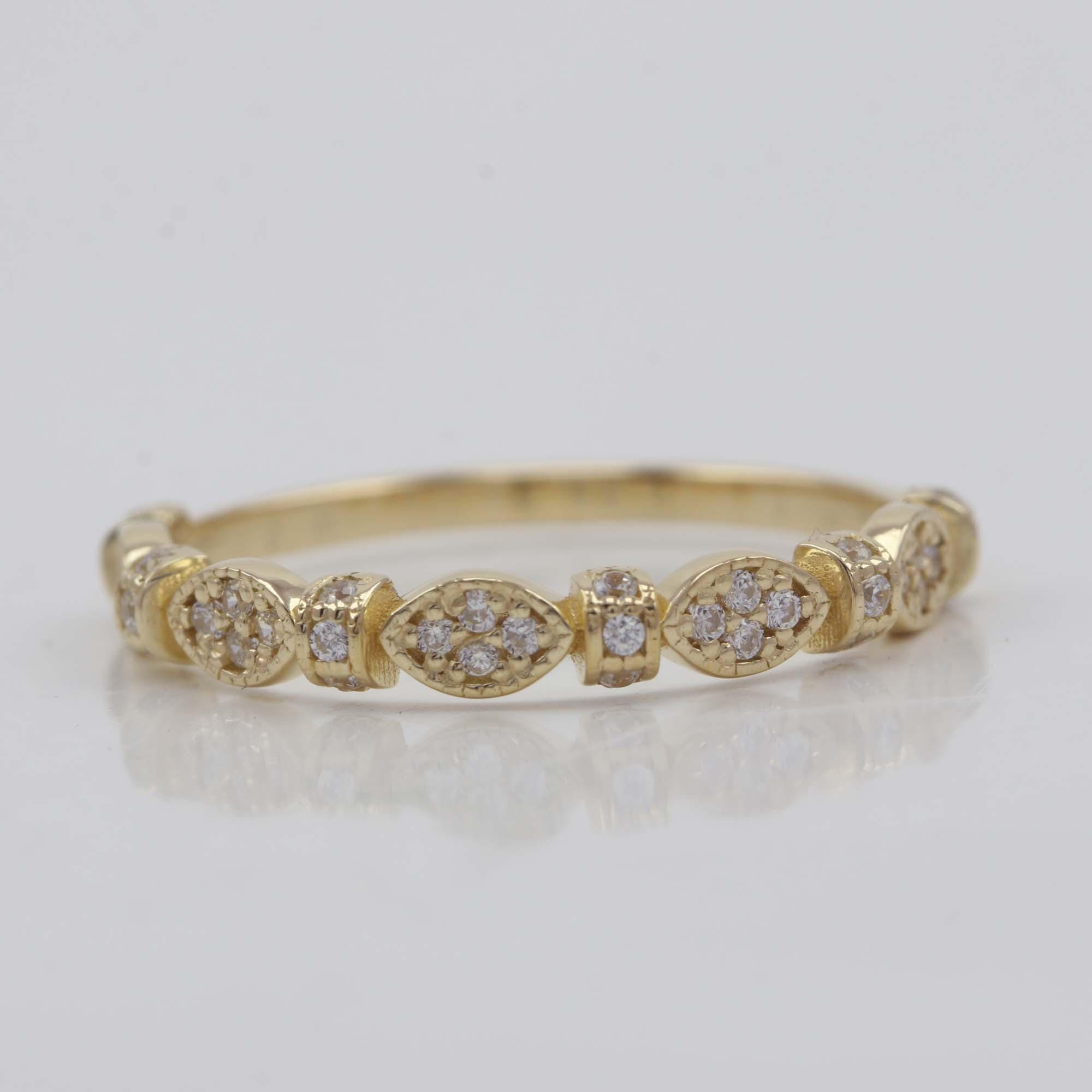 14K Solid Yellow Gold Marquise Diamond Band, Minimalist Stackable Ring ...