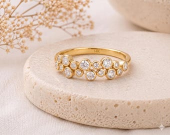 14k Gold Diamond Cluster Ring, Statement Cocktail Ring