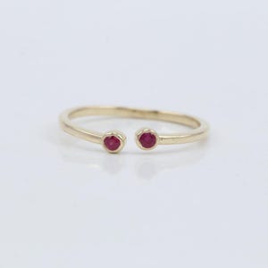 14K Solid Yellow Gold Double Ruby Open Ring, Minimalist July Birthstone