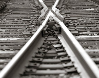 Railroad Tracks, Crossing Railroad Tracks, Black and White Photography, Fine Art Photo, You Pick Size