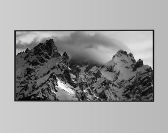 Teton Mountains, Fine Art Print, Black and White Nature Photograph