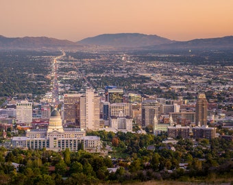 Salt Lake City, Utah, Skyline, Dusk, Canvas