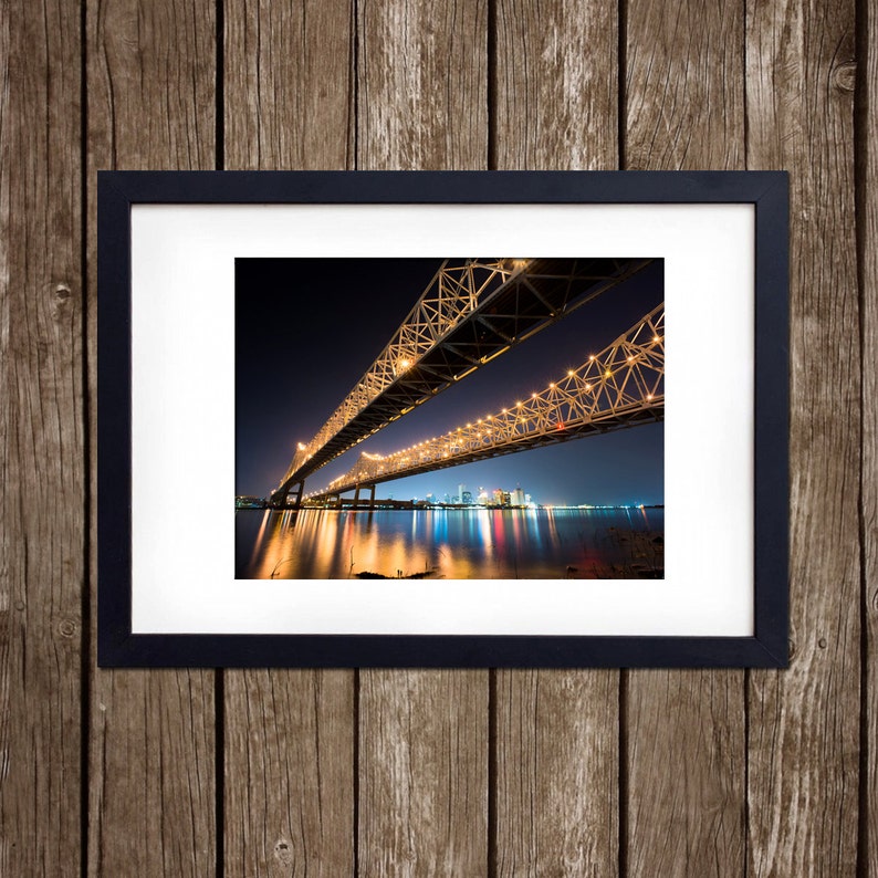 Bridge Architecture, New Orleans Photography, Crescent City Connection, Mississipppi River, City SkylinePhotograph image 2