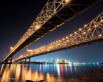 Bridge Architecture, New Orleans Photography, Crescent City Connection, Mississipppi River, City SkylinePhotograph