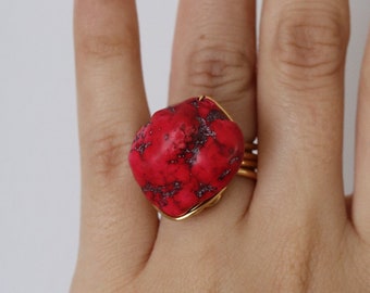 Raw Red Turquoise Stone Wire Wrapped Ring - Wire Wrapped Jewelry