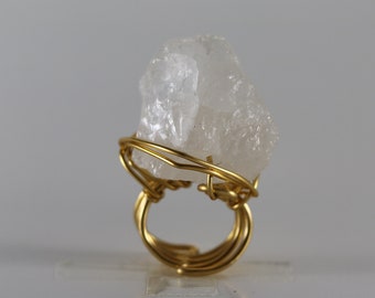 Raw Quartz Stone Wire Wrapped Statement Ring - Wire Wrapped Rings