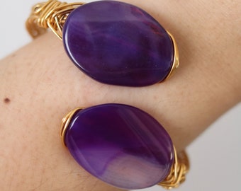 Purple Agate Stone Wire Wrapped Bangle - Wire Wrapped Jewelry