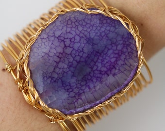 Purple Gemstone Wire Wrapped Cuff - Wire Wrapped Jewelry