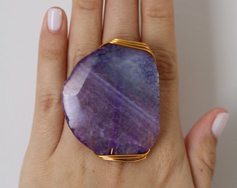 Large Purple Gemstone Wire Wrapped Statement Ring - Wire Wrapped Rings