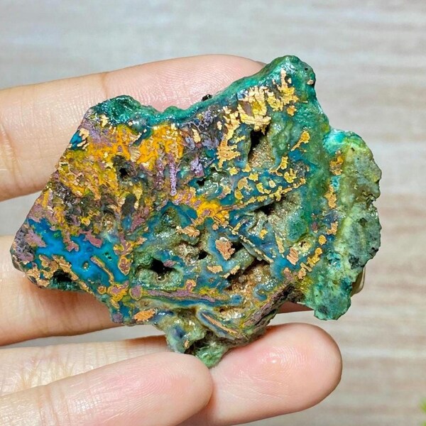 Raw Specimen -  Native Copper in Chalcedony - Chrysocolla Copper - Blue Gemstone size 40x30x5mm