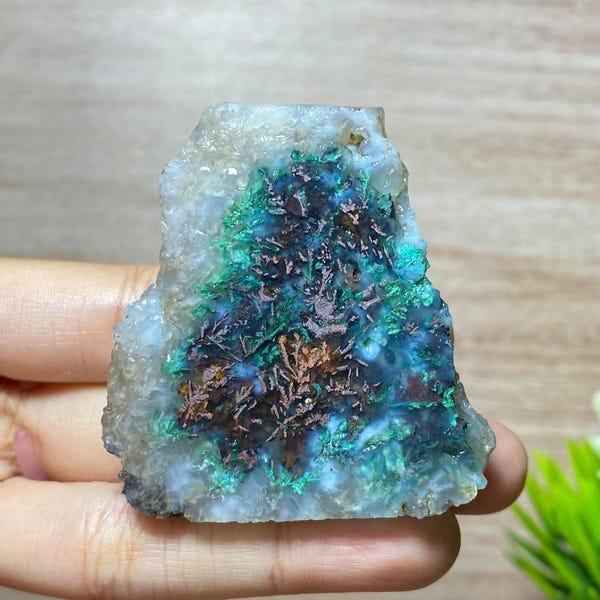 Raw - Slab Blue Chrysocolla Native Copper - Chalcedony - Specimen - Gemstone  Size. 47x29x8mm