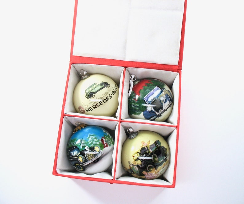 Mercedes Benz Christmas Tree Ornaments Set of Four Glass image 0