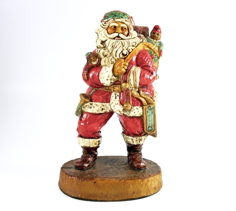 Vintage Santa Claus Statue Figure Bag of Toys Red Suit image 0