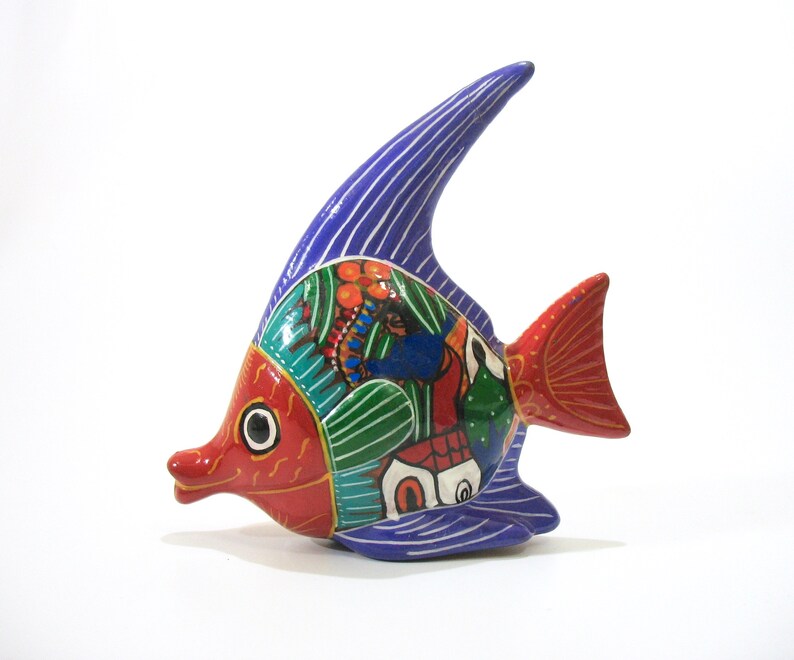 Mexico Fish Pottery Figurine Talavera Hand-Painted Mexican image 0
