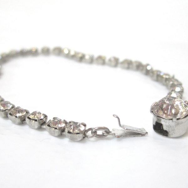 Clear Rhinestone Tennis Bracelet box clasp 1940's