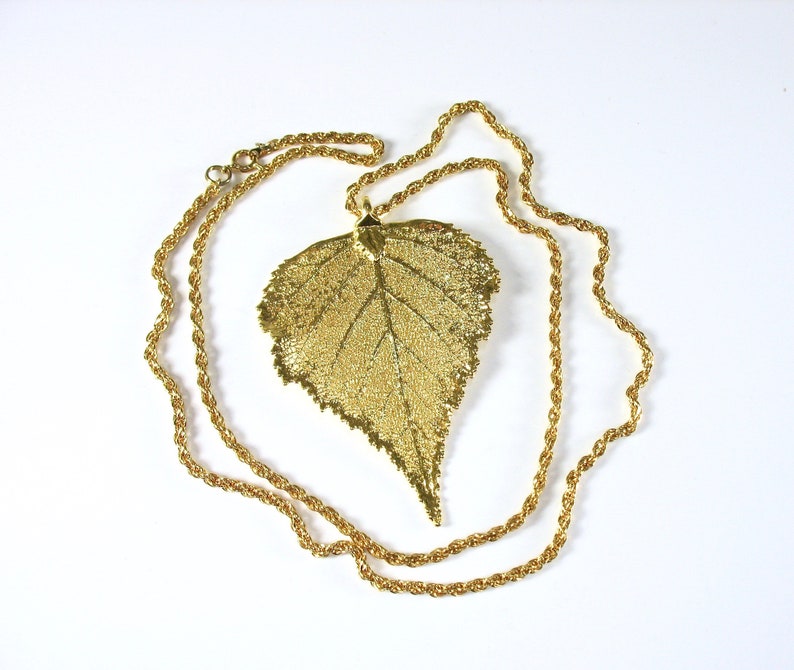 Natural Leaf Necklace Large Gold-Dipped Birch Long Chain image 0
