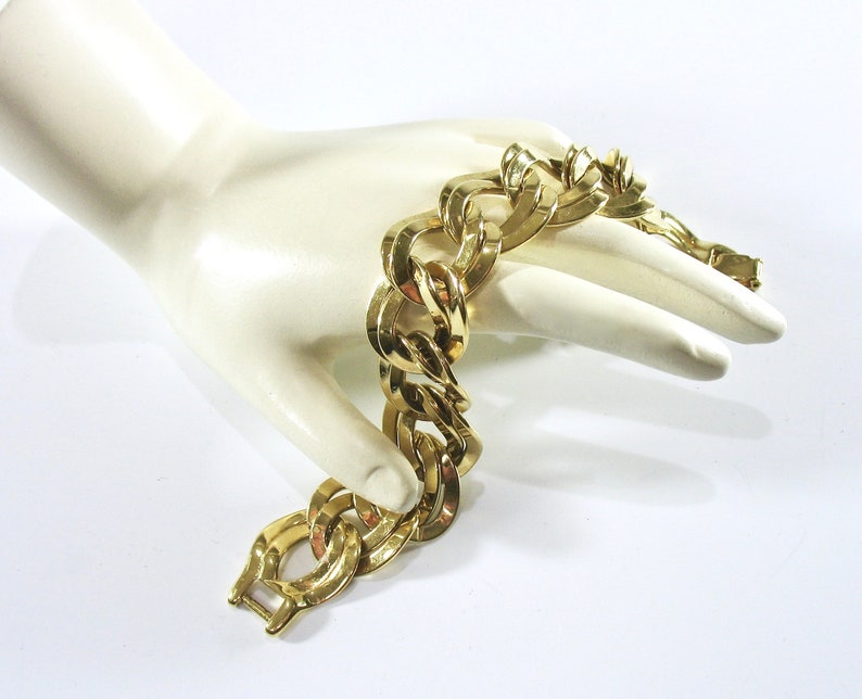 MONET Double Link Bracelet Signed Gold Tone 1980s image 0