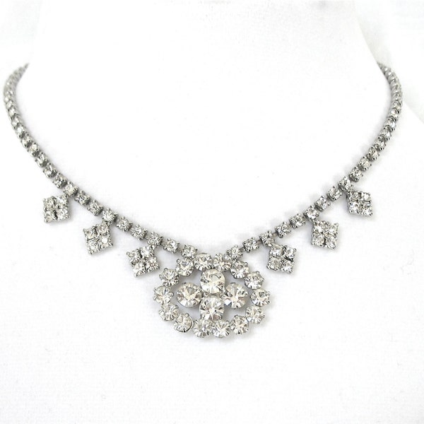 Vintage Rhinestone Necklace clear stones 1950's