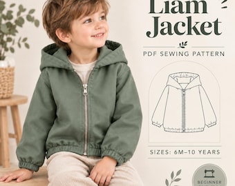 Patrón de costura en PDF para chaqueta de niño, patrón de chaqueta con capucha para bebé, abrigo con cremallera para niños, patrón de chaqueta de invierno para niños (apto para principiantes)
