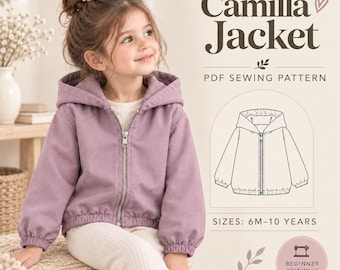 Patrón de costura de chaqueta para niños, patrón de chaqueta con capucha para niñas, abrigo con cremallera para niños pequeños, patrón de chaqueta de invierno para niños (apto para principiantes)