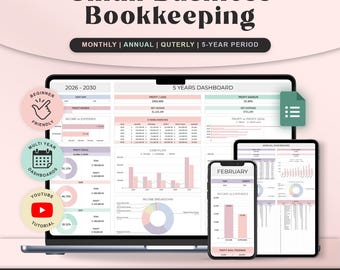 Small Business Easy Bookkeeping Spreadsheet Profit And Loss Google Sheets Accounting Invoice Template Sales Tax Tracker Digital planner