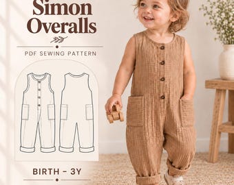 Patrón de costura para mono de bebé, patrón de mono infantil en PDF, mono para recién nacidos (niñas y niños), patrón de mono para bebé ideal para principiantes.
