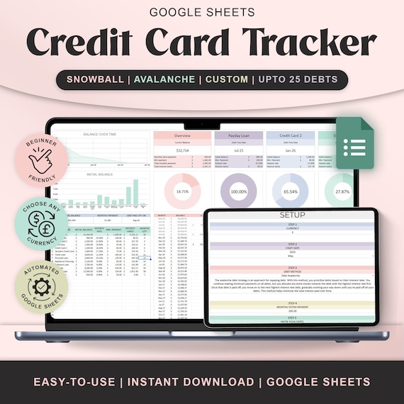 Credit Card Debt Payoff Tracker Google Sheets Debt Snowball Spreadsheet Avalanche Calculator loan payoff planner Log Credit Score dashboard