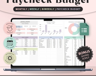 Paycheck Budget Spreadsheet Google Sheets Template Weekly Biweekly and Monthly Budget Planner Financial Tracker Debt and Bill Organizer