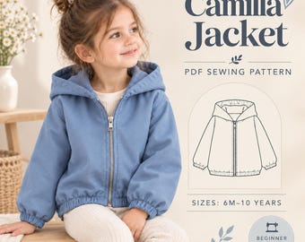 Patrón de costura en PDF para chaqueta de niña, patrón de chaqueta con capucha para niños, abrigo con cremallera para bebés, patrón de chaqueta de invierno para niños (apto para principiantes)