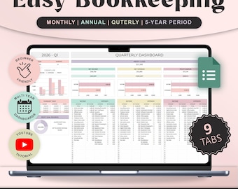 Small Business Bookkeeping Spreadsheet Google sheets Template Sales Expense Tracker Accounting template Income Tracker Digital planner