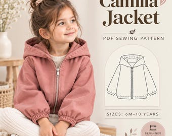 Patrón de costura en PDF para chaqueta de niña, patrón de chaqueta con capucha para bebé, abrigo con cremallera para niños, patrón de chaqueta de invierno para niños (apto para principiantes)