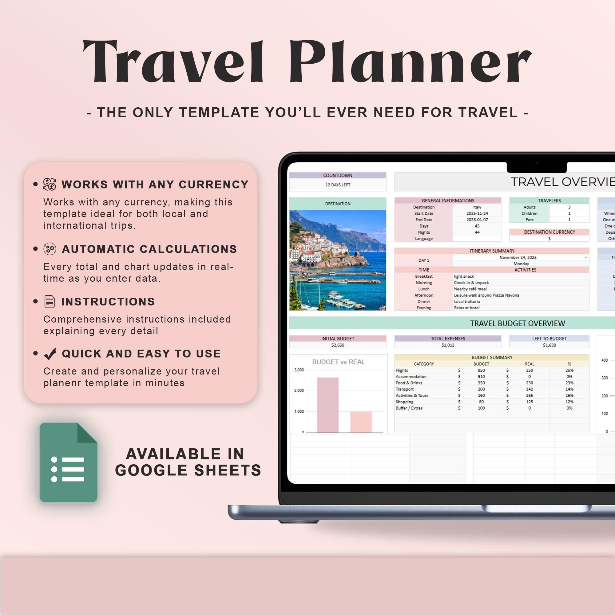 Ultimate Travel Planner Google Sheets Digital Trip Planner Travel ...