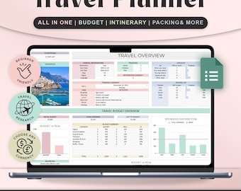 Ultimate Travel Planner Google Sheets Digital Trip Planner Travel Itinerary Budget Spreadsheet Vacation Holiday Organizer Packing checklist