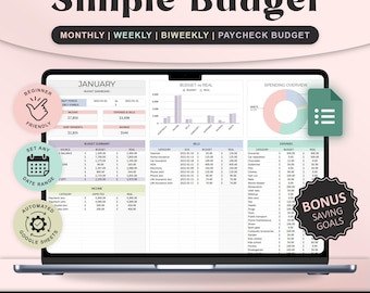Simple Monthly Budget Planner Google Sheets paycheck Budget Template Expense Tracker Financial Planner weekly biweekly beginners Spreadsheet