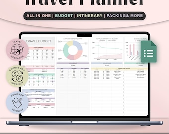 Travel Planner Google Sheets Digital Trip Planner Travel Itinerary Budget Spreadsheet Vacation Holiday Organizer Packing List checklist