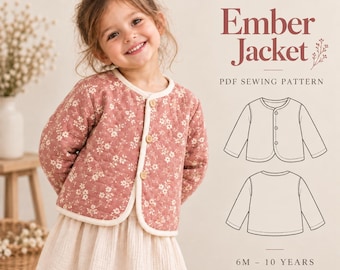 Patrón de costura para chaqueta de niña, patrón de chaqueta infantil, chaqueta acolchada infantil, patrón de chaqueta polar de invierno para niñas (apto para principiantes)