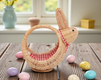 Cestino a forma di coniglio in rattan intrecciato a mano, grazioso cestino decorativo di piccole dimensioni, cestino pasquale, prodotto artigianale, regalo naturale e originale – Taito