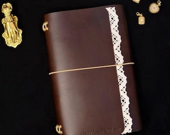 Custom Showcase - Personalized A5 Trifold Vegetable Tanned Leather Journal: Refillable Traveler's Journal-Foil stamping