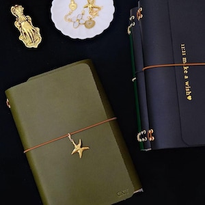 Personalized A5 Trifold Vegetable Tanned Leather Journal: Refillable Traveler's Journal-Foil stamping image 1