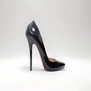 Zwarte lakleer pumps met ronde neus 16 cm |  6" hoge hakken | Hakken met ronde neus