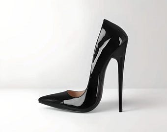 Handmade Black Patent Leather Stiletto Pumps | Custom Pointed Toe Stiletto Heels