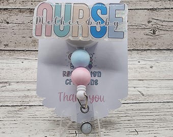 Mother Baby Nurse Badge Reel | Pastel Silicone Bead Retractable ID Holder