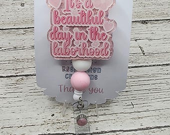Labor/Delivery Nurse Badge Reel | Pink Glitter, Handmade