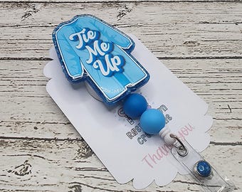 Tie Me Up Badge Reel | OR Nurse Badge Reel | OR Tech Badge Reel | Blue Scrubs Retractable ID Holder | Funny Nurse Gift | Nurse Badge Reel