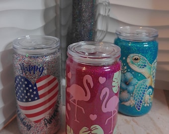 Custom Glitter Snowglobe Tumbler • Waterfall, Lava, Cat Eye Flow Styles