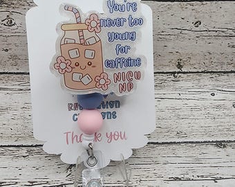 NICU Nurse NP Badge Reel | Iced Coffee or Matcha Design, Neonatal RN Gift