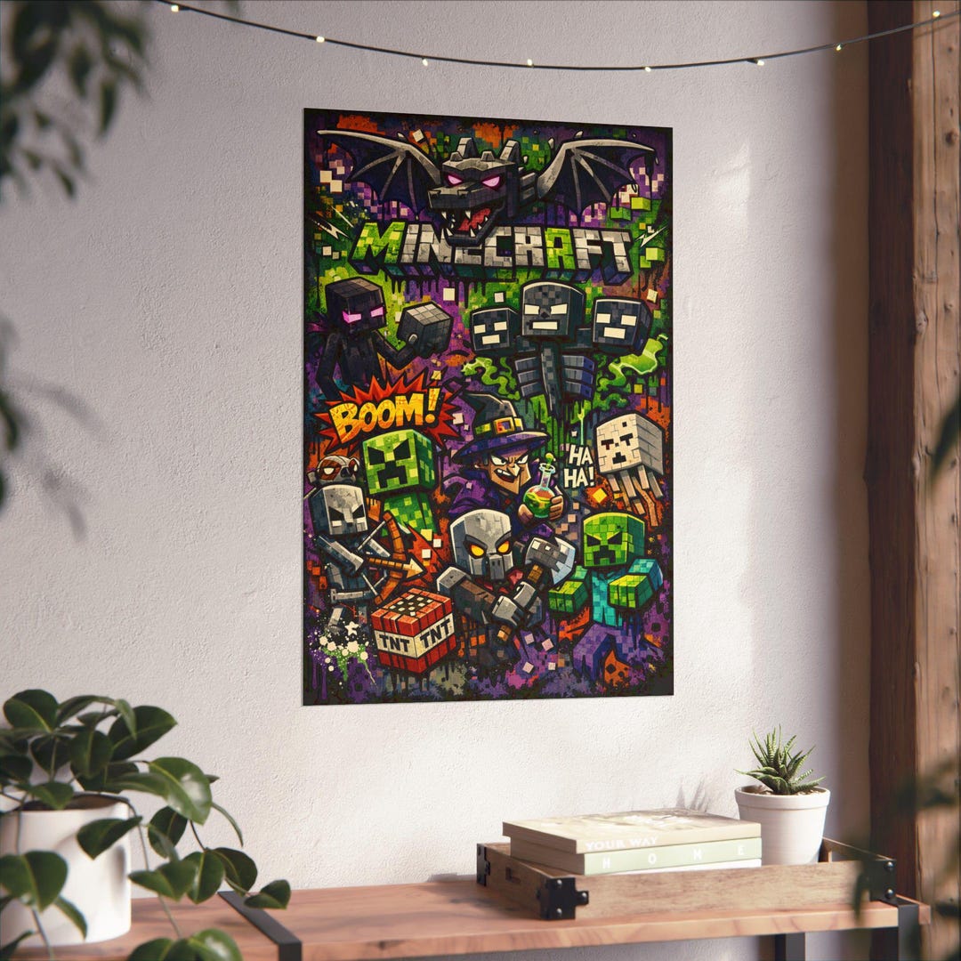 Minecraft Character Collage Matte Poster | Ender Dragon, Creeper ...