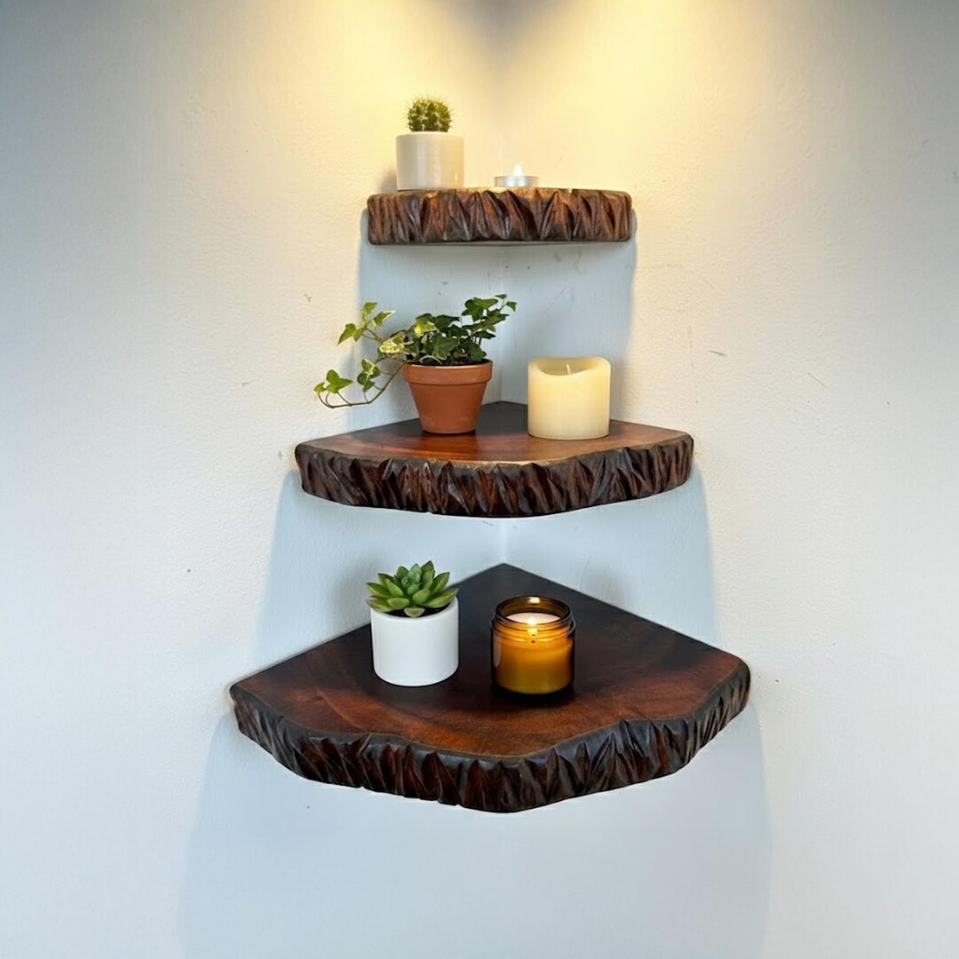 Live Edge Corner Floating Shelf Rustic Wall Art Decor Handmade ...