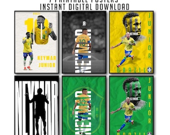 Neymar Jr Poster Set, Brasil Soccer Wall Art (7 Digital Prints)